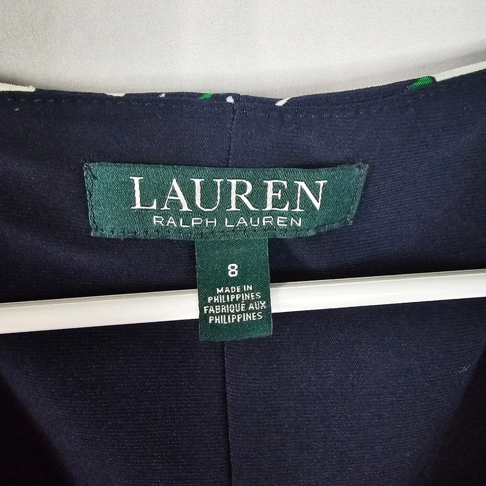 Lauren Ralph Lauren Women's Floral‎ Print Long Sleeve Navy Blue Dress Size 8